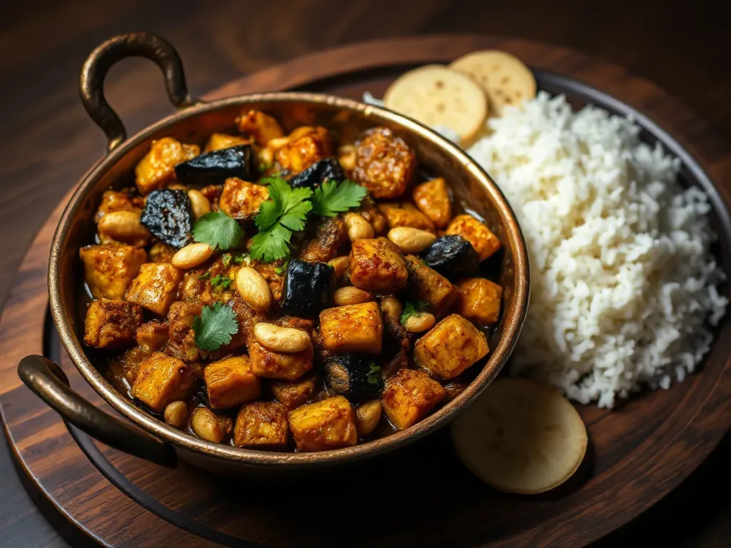 vegetarian healthy lunch - Andhra Vankaya Fry With Peanuts