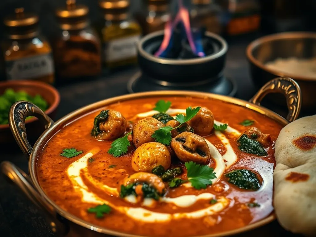 vegetarian healthy lunch - Palak Mushroom Makhni