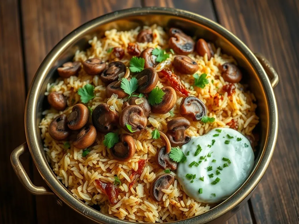 vegetarian healthy dinner - Spicy Mushromm Pulav